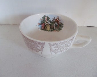 Langeais Faience Woven Lattice Basket Watteau Scene Courting