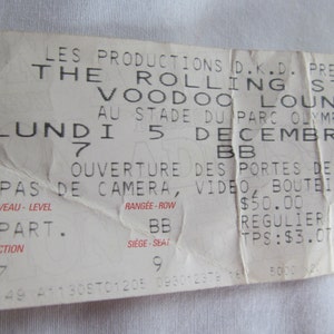 Rolling Stones VOODOO Lounge Vintage Concert Ticket  Montreal Canada 94 Olympic Stadium Au Stade Du Parc Olympique Rolling Stones World Tour