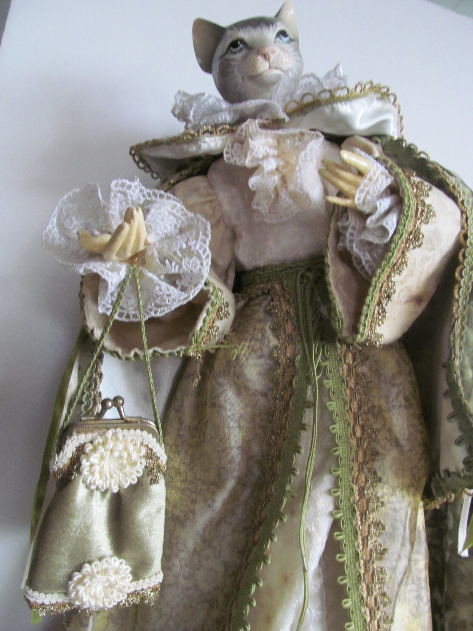 Victorian Cat Doll Ornament Cat Figurine Grey and White Cast Etsy