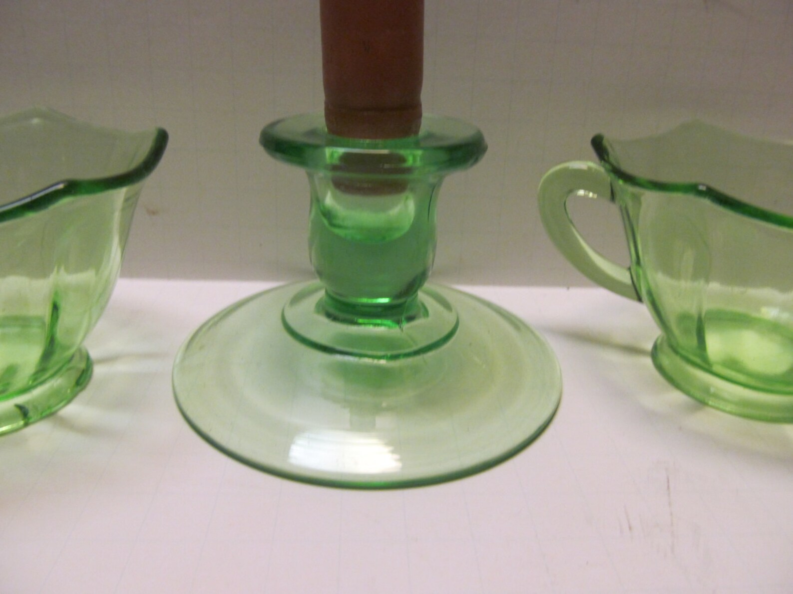 Green Depression Glass Candle Stick Holder Art Deco Glassware Etsy