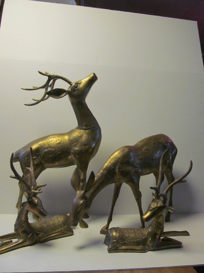 PR Brass Deer Statues Solid Brass Deer Figurines Rustic Cabin Etsy