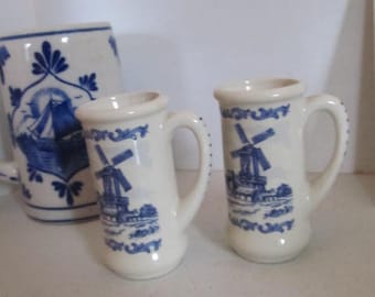 1 Beer Steins Shot Glasses Stein Mugs Vintage Blue Delft Mug Man Cave Decor Gift for Him Vintage Steins Tankard Hand Painted delft mugs