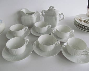 White Tea Set Service for 6 Place Setting Leonard Vienna Austria Porcelain Tea Set Sugar and Creamer set Fine Dining Dishes Luxury Dishes
