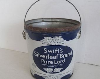 Antique Tins Swifts Silverleaf Brand Lard Tin Bucket Tin Container Farmhouse Primitive Kitchen Rustic Kitchen Decor Kitchen Display Tins