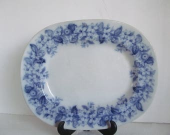 Rare Flow Blue Orange Border Pattern Serving Platter Blue Platters Thanksgiving Platter Blue and White China Flow Blue Decor Fine China