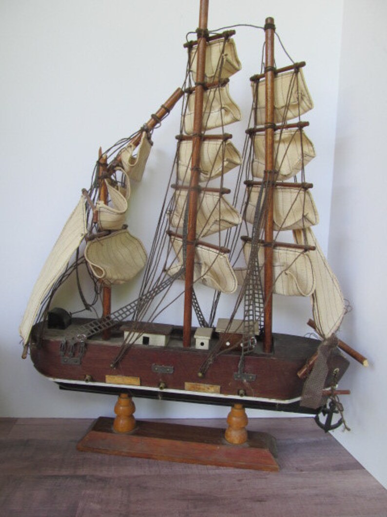 Sailing Ship Decor Vintage Wood Sailing Vessel Cloth Mast Etsy