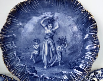 Flow Blue Plates For Walls Flow Blue Children Portrait Plates Blue and White China Antique Flow Blue And Gold Plates antique Cabinet Plates