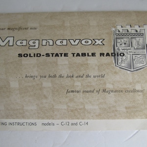Vintage Magnavox Radio Owners Manual Radio Operating Instructions Magnavox Radio C-12 C-14