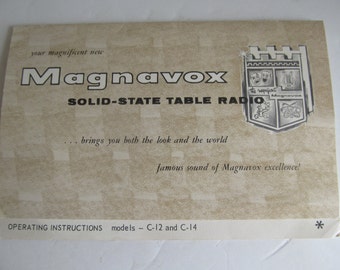 Vintage Magnavox Radio Owners Manual Radio Operating Instructions Magnavox Radio C-12 C-14