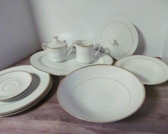 Replacement China Crown Empire Fine China Regent Pattern White with Gold Trim Empire Regent Replacement Dinner Plates