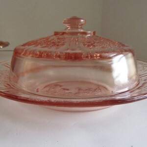 Sharon Pink Depression Glass Covered Butter Dish Pink Roses Cabbage Rose Pattern Sharon Pink Butter Dish Rose Pattern Federal Glass image 4