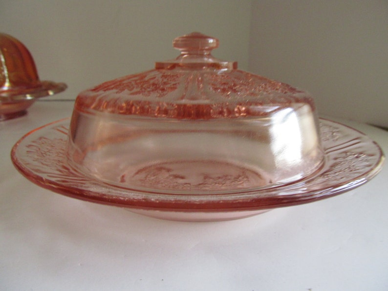 Sharon Pink Depression Glass Covered Butter Dish Pink Roses Cabbage Rose Pattern Sharon Pink Butter Dish Rose Pattern Federal Glass image 4