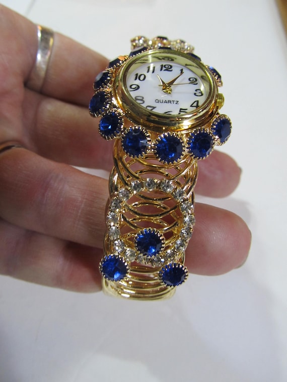 Lovely Gold Blue stone Watch Saphire Blue Wrist W… - image 2