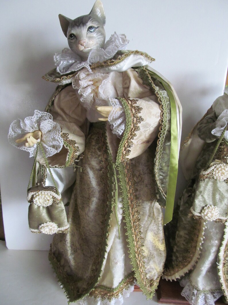 Victorian Cat Doll Ornament Cat Figurine Grey and White Cast Etsy