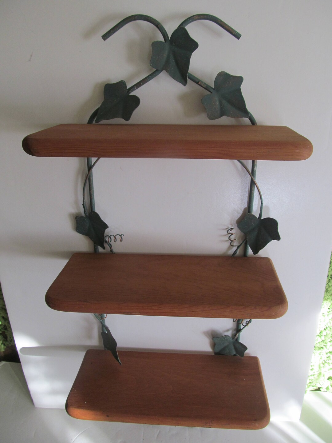 3 Shelf Wood Display Shelf Nick Nack Shelf Wooden Shelf Green Ivy Decor ...