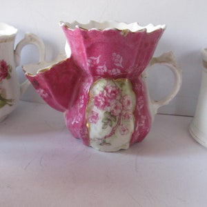 Antique Shaving Scuttle Pink Lusterware Shaving Mug Mens Shaving Cup Womens Shaving Gift for Him Asters Carnations Hydrangeas Antique Shave