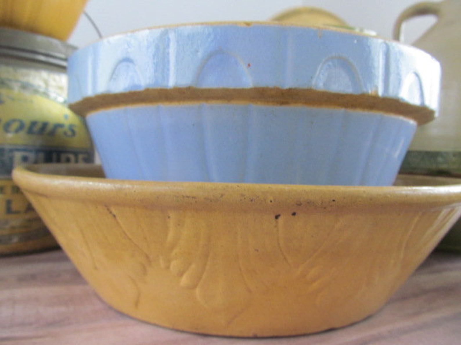 Buy Rare Antique Yellow Ware Bowl Milk Pan Bowl Signed Markers Online