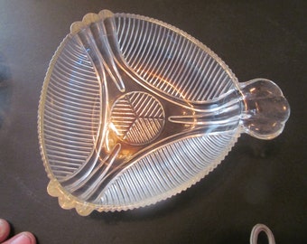 Lovely Pressed Glass Serving Bowl EAPG Pressed Glass Ribbed Pattern glass bowl MCM Glass trinket Dish Small