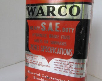 Vintage Oil Cans WARCO Hydraulic Brake Fluid Can Vintage Tin Cans Garage Decor Industrial Metal Gas Can Dads Garage Decor Man Cave Decor