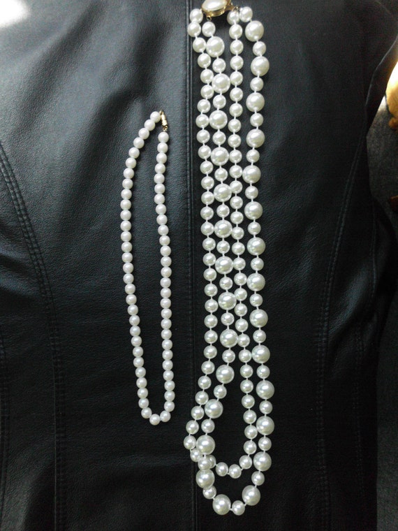 2 Flapper Necklace Pearls 2 Pearl Necklace   Vinta