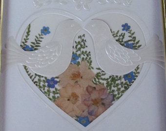 White Wedding Doves Dried Pressed Flowers for the Love Birds  Engagement Gift Idea Gold Framed Gift Idea Wedding Gift Idea