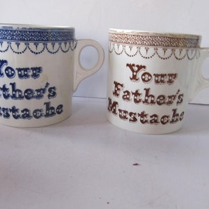 Blue Transferware Mustache Mug Brown Transferware Mustache Mugs Gift for Him, Mens Bathroom Mug Gifts For Him Dad Antique Mustache Mugs