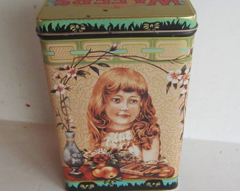 Vintage Tin Box Ginger Wafers Tin Cookie Tin Container Collectible Tin Candy Store Display VICTORIAN  GIRL PORTRAIT