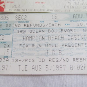 Jerry Garcia Band JGB Vintage Concert Ticket Hampton Beach Casino Hampton NH 8 5 97  The Grateful Dead Concert JGB Tour Grateful Dead Songs