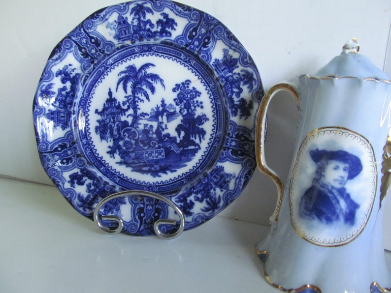 1879 Flow Blue Plates Kyber W Adams co England Flow Blue imagen 1