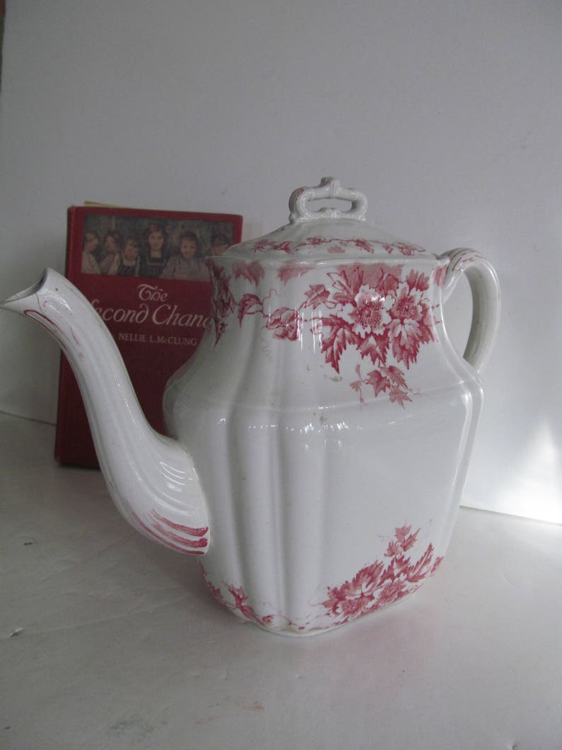 Red Transferware Teapot English Teapot Marion M L Co England Etsy