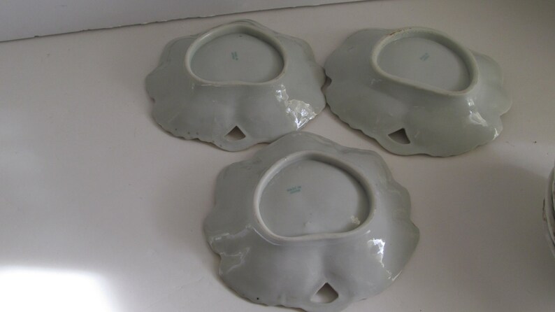 SALE Delicate Dogwood Hand Painted Porcelain Bowls Nippon China Leaf Shaped Candy Dish Apple Blossom Antique Wedding Decor