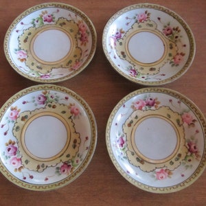 Desert Plates Hand Painted Japan Pastel Floral Plates Service for 4 Asian Antique Plates Light Blue & Yellow Dinnerware Porcelain Japan