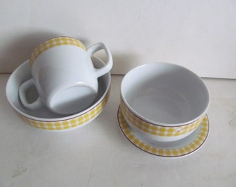 Toddler Dish Set Childs Teacup set Childrens Dish set Cereal Bowl Yellow and White China set