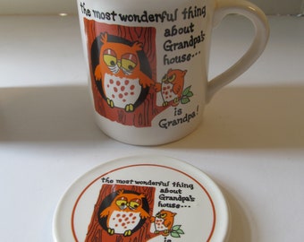 Grandpa Coffee mug with Matching Coaster Coffee Cup lids Tea Cup Mug coaster Owl Coffee cups Owl Decor Fathers day Grandpa Gift Grandfather