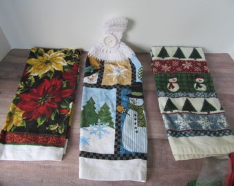 SET Snowmen Poinsettias Tea Towels Dish Cloth Country Farmhouse Kitchen Dish Towels Linen Dish Cloth Hand Towels Christmas Kitchen Towels