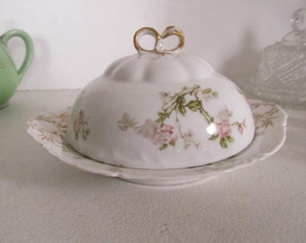 The Frontenac Limoges Domed Butter dish Victorian Dome Top Butter Dish french Butter dish Pink Roses Dome Butter dish Porcelain French China