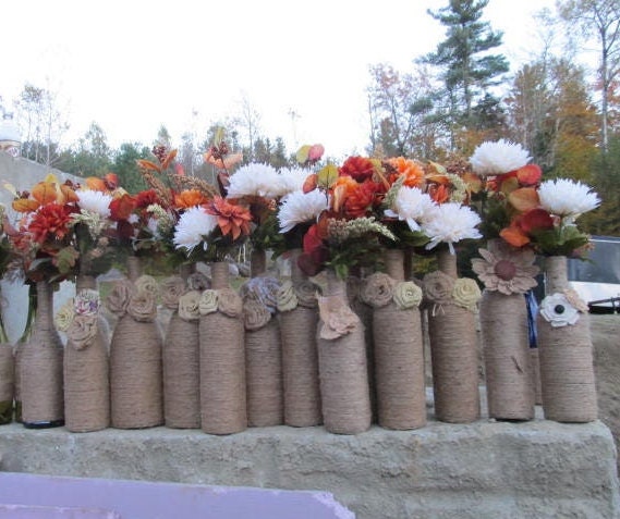 Rustic Wedding Centerpieces Twine Wrapped Wine Bottles Boho Wedding Centerpiece Burlap Wedding Decor Barn Wedding Decor