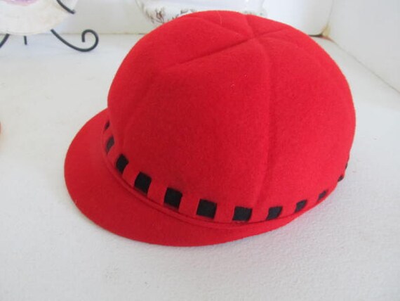 Vintage Wool Hat, Red Womens Hat Mid Century wome… - image 8
