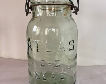 Unusual Rare Green Atlas Mason Jar Glass Refrigerator Storage Container Primitive Kitchen Decor Glass Canning Jar Storage Atlas Mason Jar