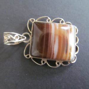 Lovely Brown Agate Pendant 925 Bohemian Browns and White Stone,Silver Encased Brown Stone Pendant Gift for Her