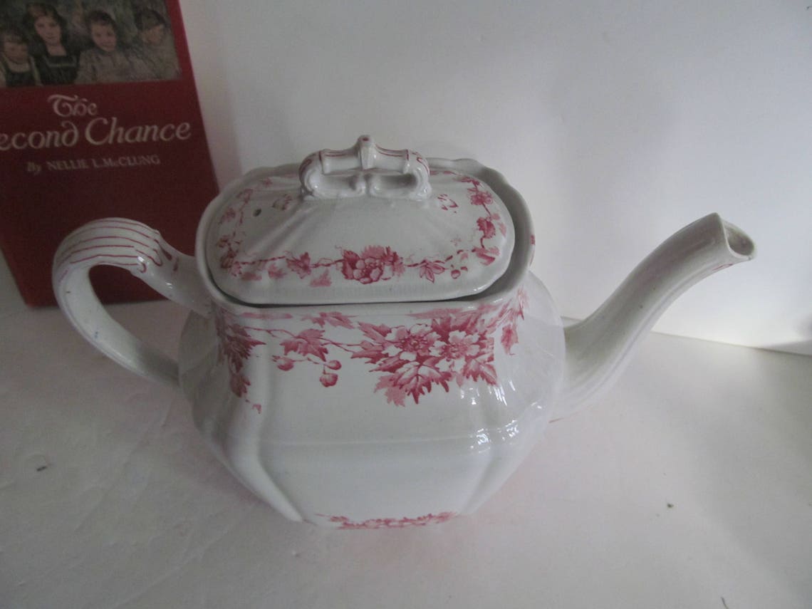 Red Transferware Teapot English Teapot Marion M L Co England Etsy