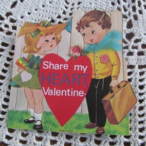 Share My Heart Children's Valentine Card Vintage Valentine 1960's Valentine Funny Valentine Card Vintage Valentine cards for Children NOS afbeelding 2