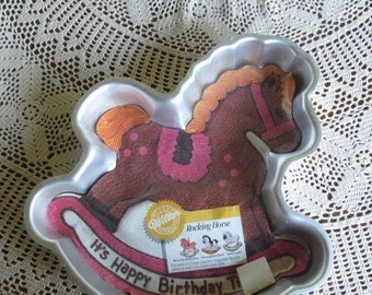 SALE Childrens Rocking Horse Cake Pan 1984 Wilton Cake Pans Rocking Horse w/ Papers Child Birthday Party Cake 1st Birthday Cake Pan Aluminum