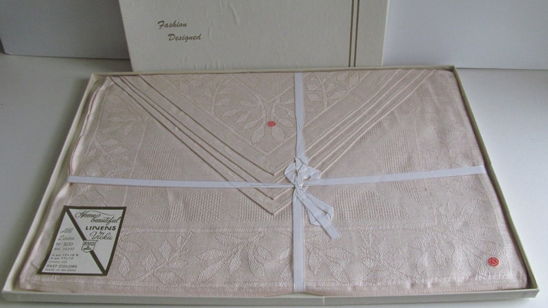 Vintage NEW Belgium Linen Placemats and Napkins Box set Linen Napkins Vintage Table Linens Wedding Linen gift Idea Home Warming Gift