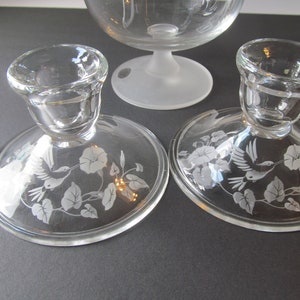 Hummingbird Candlestick holders Lead Crystal Candlesticks Hummingbird decor Avon Hummingbird pattern morning Glories Crystal candle holders