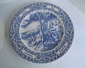 Summer Blue Transferware Plates Blue and White Plates Blue  Blue and White Decor English Ironstone England Summer Sommer Lommer Wall Plates