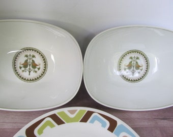 Noritake China Oval Serving Bowls,Noritake Japan Hermitage Pattern China 6226 Love Birds Olive green china olive green decor