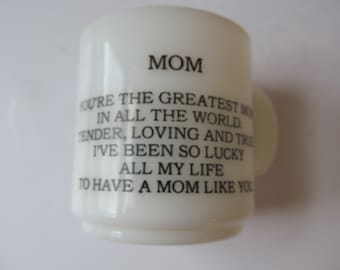 MOM coffee cup Mid Century Glass White Milk Glass Coffee mug Gift for Mom Birthday Gift Thank you Gift for Mom Thinking of You Mom