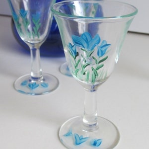 Set of 4 Handpainted Cordial stemware Hand Painted Glassware Stemware Bar Decor Hostess Gift Giving Hand Painted Stemware Bar Cart Decor