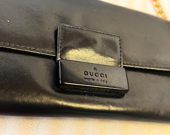 Gucci lång plånbok svart läder lång plånbok Gucci svarta hårdvaror